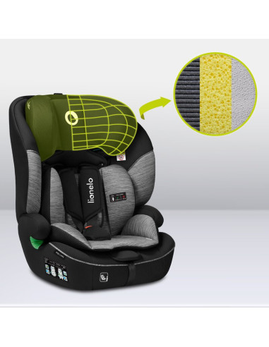 BN-LO-LEVI_I-SIZE_BLACK_GREY,Scaun auto, Lionelo, Levi i-Size, Universal, Instalare FWF, Cu tetiera reglabila in 10 pozitii, Cu 