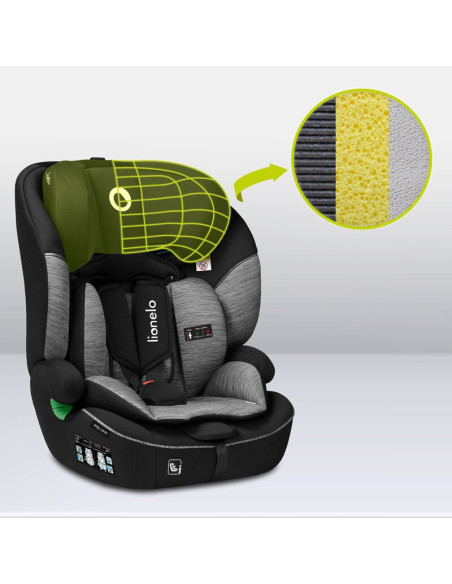 BN-LO-LEVI_I-SIZE_BLACK_GREY,Scaun auto, Lionelo, Levi i-Size, Universal, Instalare FWF, Cu tetiera reglabila in 10 pozitii, Cu 