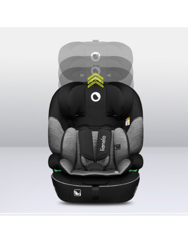 BN-LO-LEVI_I-SIZE_BLACK_GREY,Scaun auto, Lionelo, Levi i-Size, Universal, Instalare FWF, Cu tetiera reglabila in 10 pozitii, Cu 