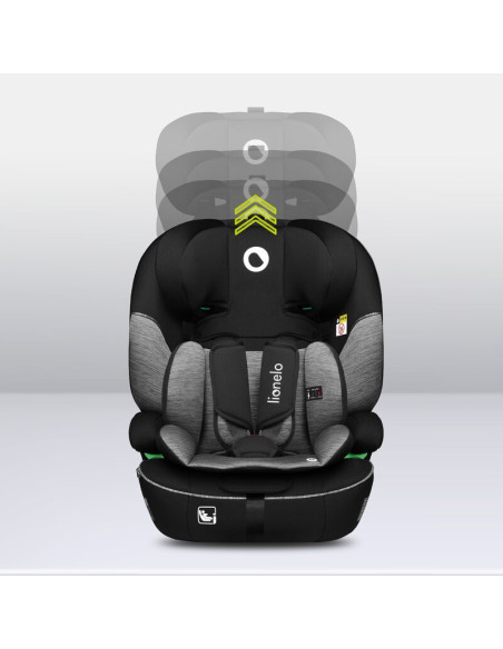 BN-LO-LEVI_I-SIZE_BLACK_GREY,Scaun auto, Lionelo, Levi i-Size, Universal, Instalare FWF, Cu tetiera reglabila in 10 pozitii, Cu 