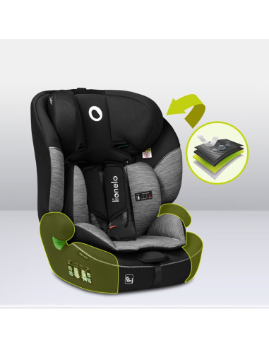 BN-LO-LEVI_I-SIZE_BLACK_GREY,Scaun auto, Lionelo, Levi i-Size, Universal, Instalare FWF, Cu tetiera reglabila in 10 pozitii, Cu 