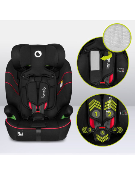 BN-LO-LEVI_I-SIZE_SPORTY_BLACK,Scaun auto, Lionelo, Levi i-Size, Universal, Instalare FWF, Cu tetiera reglabila in 10 pozitii, C