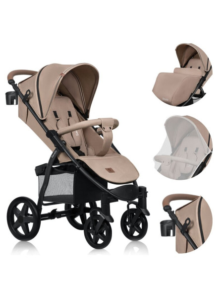 BN-LO-ANNET_PLUS_BEIGE_SAND,Carucior sport, Lionelo, Annet Plus, De la nastere, Cu accesorii si capotina XXL reglabila, 0 - 22 K