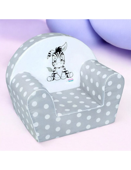 BN-28974,Fotoliu din burete, New Baby, Pentru copii, 42x53, Din spuma, Cu husa din bumbac, 9 luni - 5 ani, Zebra Grey