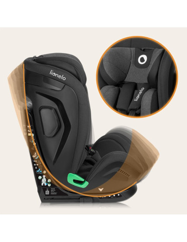 BN-LO-HARPER_I-SIZE_BLACK_CARBON_GREY,Scaun auto, Lionelo, Harper i-Size, Isofix, Cu centura TopTether, Cu spatar inclinabil in 