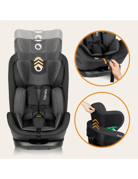 BN-LO-HARPER_I-SIZE_BLACK_CARBON_GREY,Scaun auto, Lionelo, Harper i-Size, Isofix, Cu centura TopTether, Cu spatar inclinabil in 