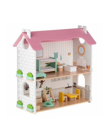BN-85017,Casuta de papusi, Free2Play, Din lemn, Cu 11 piese de mobilier, Cu acces facil, 48,3 x 21 x 48 cm, 36 luni+, Multicolor