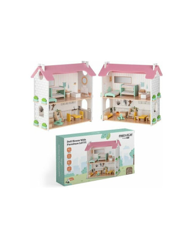 BN-85017,Casuta de papusi, Free2Play, Din lemn, Cu 11 piese de mobilier, Cu acces facil, 48,3 x 21 x 48 cm, 36 luni+, Multicolor