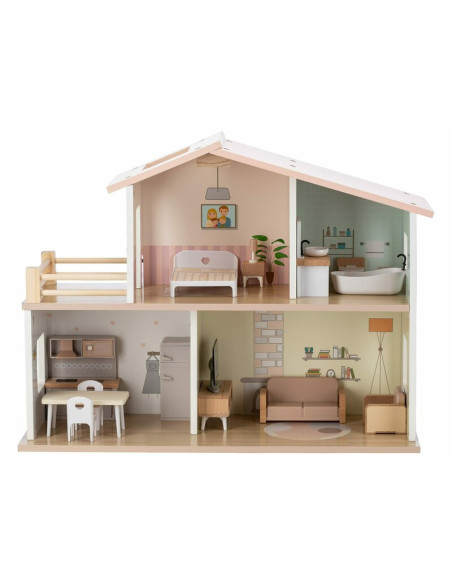 BN-85147,Casuta de papusi, Free2Play, Din lemn, Cu 13 piese de mobilier, Cu acces facil, 52 x 19,5 x 40 cm, 36 luni+, Multicolor