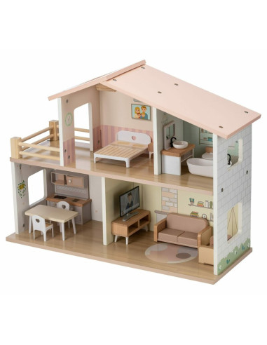 BN-85147,Casuta de papusi, Free2Play, Din lemn, Cu 13 piese de mobilier, Cu acces facil, 52 x 19,5 x 40 cm, 36 luni+, Multicolor