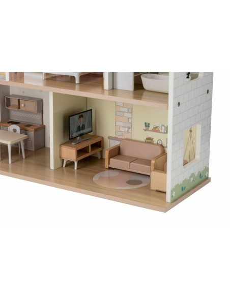 BN-85147,Casuta de papusi, Free2Play, Din lemn, Cu 13 piese de mobilier, Cu acces facil, 52 x 19,5 x 40 cm, 36 luni+, Multicolor