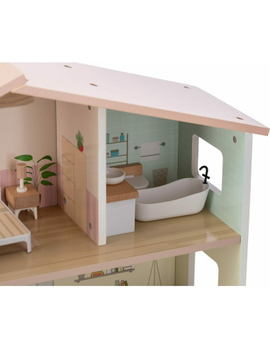 BN-85147,Casuta de papusi, Free2Play, Din lemn, Cu 13 piese de mobilier, Cu acces facil, 52 x 19,5 x 40 cm, 36 luni+, Multicolor