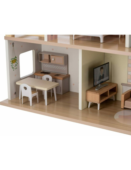 BN-85147,Casuta de papusi, Free2Play, Din lemn, Cu 13 piese de mobilier, Cu acces facil, 52 x 19,5 x 40 cm, 36 luni+, Multicolor
