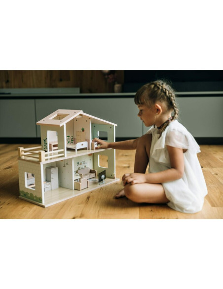 BN-85147,Casuta de papusi, Free2Play, Din lemn, Cu 13 piese de mobilier, Cu acces facil, 52 x 19,5 x 40 cm, 36 luni+, Multicolor