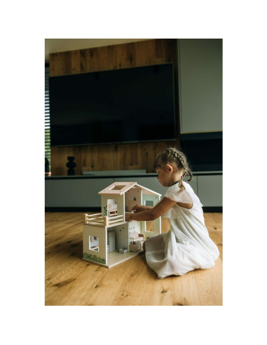 BN-85147,Casuta de papusi, Free2Play, Din lemn, Cu 13 piese de mobilier, Cu acces facil, 52 x 19,5 x 40 cm, 36 luni+, Multicolor