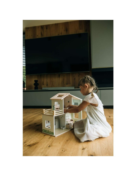 BN-85147,Casuta de papusi, Free2Play, Din lemn, Cu 13 piese de mobilier, Cu acces facil, 52 x 19,5 x 40 cm, 36 luni+, Multicolor