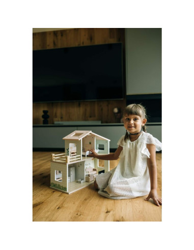BN-85147,Casuta de papusi, Free2Play, Din lemn, Cu 13 piese de mobilier, Cu acces facil, 52 x 19,5 x 40 cm, 36 luni+, Multicolor