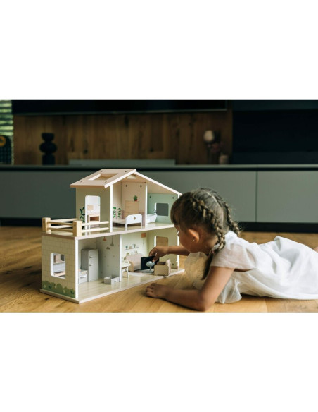 BN-85147,Casuta de papusi, Free2Play, Din lemn, Cu 13 piese de mobilier, Cu acces facil, 52 x 19,5 x 40 cm, 36 luni+, Multicolor
