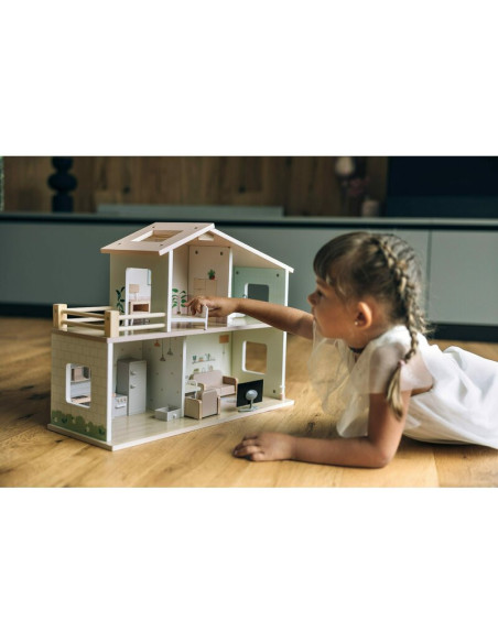 BN-85147,Casuta de papusi, Free2Play, Din lemn, Cu 13 piese de mobilier, Cu acces facil, 52 x 19,5 x 40 cm, 36 luni+, Multicolor