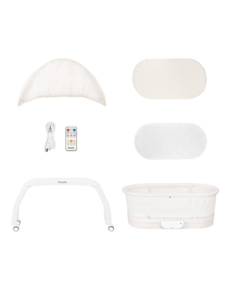 BN-LO-Coral_White,Patut balansoar, Lionelo, Coral, Cu landou ergonomic detasabil, Functie de balansare integrata, Functie de can