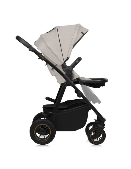 BN-LO-AMBER_PLUS_3IN1_BEIGE_SAND,Carucior 3 in 1, Lionelo, Amber Plus, Cadru aluminiu, Cu landou intarit si salteluta moale, Cu 