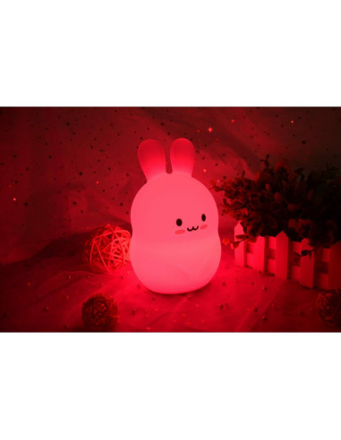 BN-84973,Lampa de veghe, FreeON, Silicon moale, Cu telecomanda si cablu USB, Cu 9 culori diferite si cronometru, Rabbit