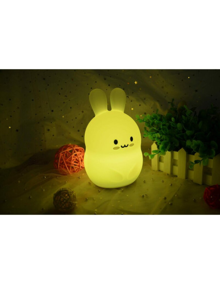 BN-84973,Lampa de veghe, FreeON, Silicon moale, Cu telecomanda si cablu USB, Cu 9 culori diferite si cronometru, Rabbit