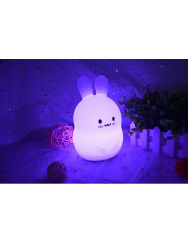 BN-84973,Lampa de veghe, FreeON, Silicon moale, Cu telecomanda si cablu USB, Cu 9 culori diferite si cronometru, Rabbit