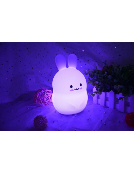 BN-84973,Lampa de veghe, FreeON, Silicon moale, Cu telecomanda si cablu USB, Cu 9 culori diferite si cronometru, Rabbit