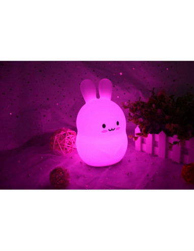 BN-84973,Lampa de veghe, FreeON, Silicon moale, Cu telecomanda si cablu USB, Cu 9 culori diferite si cronometru, Rabbit
