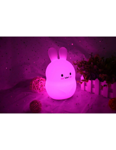 BN-84973,Lampa de veghe, FreeON, Silicon moale, Cu telecomanda si cablu USB, Cu 9 culori diferite si cronometru, Rabbit