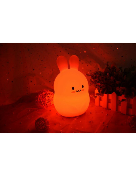 BN-84973,Lampa de veghe, FreeON, Silicon moale, Cu telecomanda si cablu USB, Cu 9 culori diferite si cronometru, Rabbit