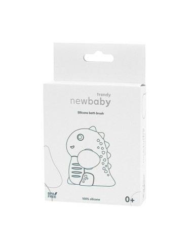 BN-56995,Perie de baie, New Baby, Din silicon, Cu peri moi, Maner ergonomic, Pentru pielea sensibila, 8x11 cm, 0 luni+, Dinosaur