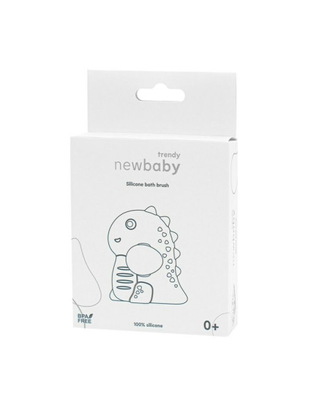 BN-56995,Perie de baie, New Baby, Din silicon, Cu peri moi, Maner ergonomic, Pentru pielea sensibila, 8x11 cm, 0 luni+, Dinosaur