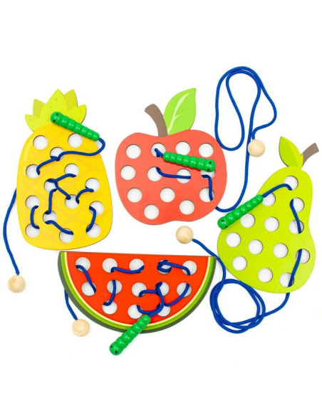 BN-57339,Jucarie Montessori de snuruit, Baby Mix, Dezvolta abilitatile motorii fine, a concentrarii si a rabdarii, Lemn si snur 