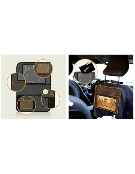 BN-LO-SEATORGANIZER_GREY,Organizator auto, Lionelo, Cu 5 buzunare de diferite dimensiuni, Cu buzunar pentru tableta, Montare cu 