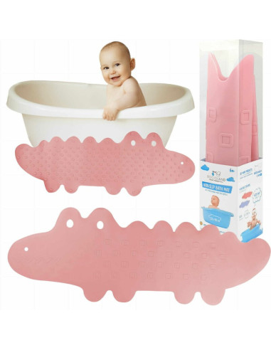 BN-BL149,Covoras de baie, Bocioland, Antiderapant, Cu ventuze, Silicon, 33 x 90 cm, Crocodile Pink