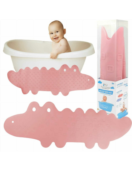 BN-BL149,Covoras de baie, Bocioland, Antiderapant, Cu ventuze, Silicon, 33 x 90 cm, Crocodile Pink