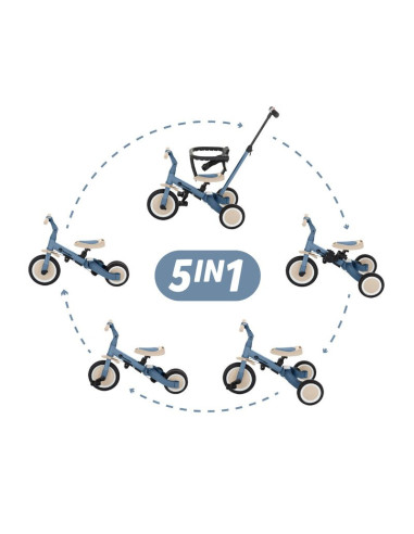 BN-613830,Tricicleta, Petite&Mars, Turbo, 5 in 1, Multifunctionala, Vehicul de impins, Bicicleta cu/fara pedale, Cu maner de ghi