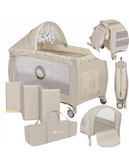 BN-LO-SVEN_PLUS_BEIGE_LATTE,Patut pliant, Lionelo, Sven Plus, 120x60 cm, Cu doua nivele, Cu arcada jucarii, masuta de infasat, v