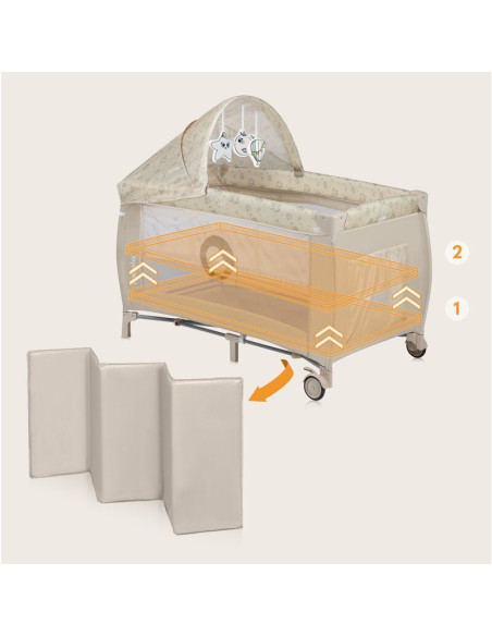 BN-LO-SVEN_PLUS_BEIGE_LATTE,Patut pliant, Lionelo, Sven Plus, 120x60 cm, Cu doua nivele, Cu arcada jucarii, masuta de infasat, v