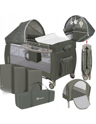 BN-LO-SVEN_PLUS_BEIGE_OLIVE,Patut pliant, Lionelo, Sven Plus, 120x60 cm, Cu doua nivele, Cu arcada jucarii, masuta de infasat, v