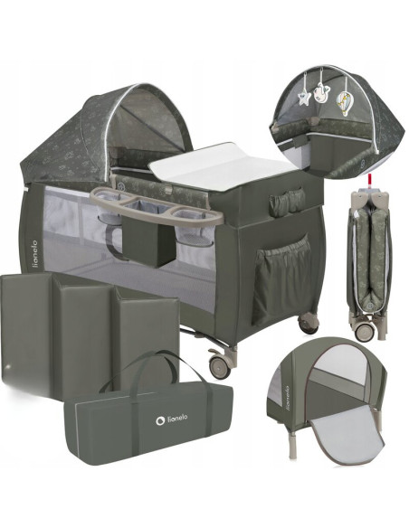 BN-LO-SVEN_PLUS_BEIGE_OLIVE,Patut pliant, Lionelo, Sven Plus, 120x60 cm, Cu doua nivele, Cu arcada jucarii, masuta de infasat, v