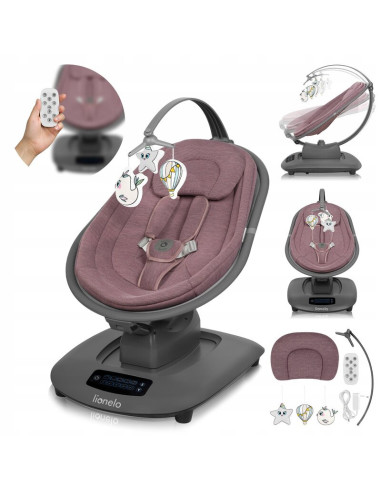 BN-LO-BLOSSOM_PINK_MAUVE,Balansoar si sezlong, Lionelo, Blossom, 5 melodii, 5 moduri de balansare, Cu jucarii, Husa respirabila,