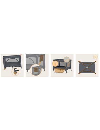 BN-LO-LAURA_GREY_CONCRETE,Patut pliant, Lionelo, Laura, 102 x 74 cm, Cu doua nivele, Functie de tarc, Cu roti, Include salteluta