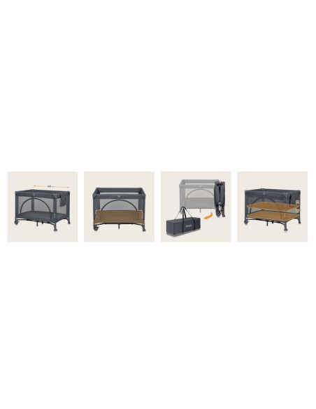 BN-LO-LAURA_GREY_CONCRETE,Patut pliant, Lionelo, Laura, 102 x 74 cm, Cu doua nivele, Functie de tarc, Cu roti, Include salteluta