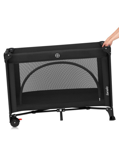 BN-LO-LAURA_BLACK_CARBON,Patut pliant, Lionelo, Laura, 102 x 74 cm, Cu doua nivele, Functie de tarc, Cu roti, Include salteluta 