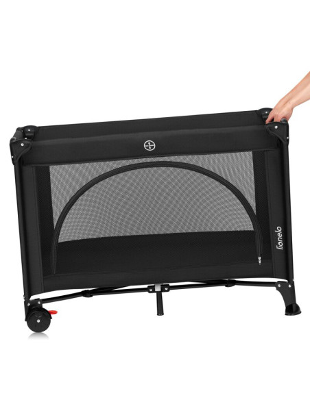 BN-LO-LAURA_BLACK_CARBON,Patut pliant, Lionelo, Laura, 102 x 74 cm, Cu doua nivele, Functie de tarc, Cu roti, Include salteluta 