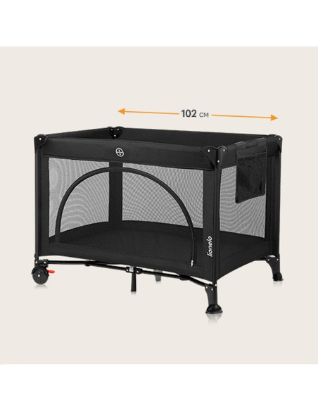 BN-LO-LAURA_BLACK_CARBON,Patut pliant, Lionelo, Laura, 102 x 74 cm, Cu doua nivele, Functie de tarc, Cu roti, Include salteluta 