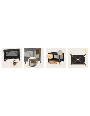 BN-LO-LAURA_BLACK_CARBON,Patut pliant, Lionelo, Laura, 102 x 74 cm, Cu doua nivele, Functie de tarc, Cu roti, Include salteluta 